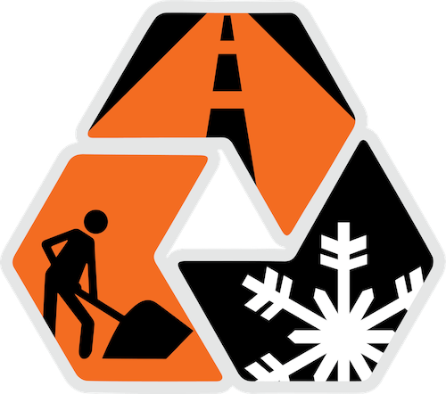 Icône du logo Signé Lavallée dans un triangle comprenant un homme au travail, une route et un flocon.