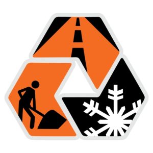Icône du logo Signé Lavallée dans un triangle comprenant un homme au travail, une route et un flocon.